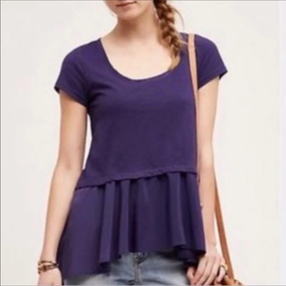 Anthropologie Postmark Ruffle Peplum Tee Small - Picture 1 of 6